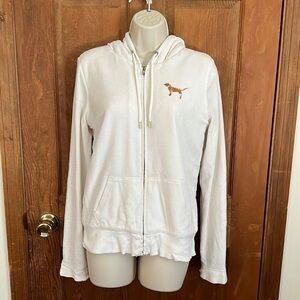 Pink Victoria’s Secret Rare White Velvety Gold and Black Bling Hoodie Size Small